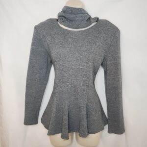 Candice Gray Peplum Top w/ Shoulder Pads & Cowl Neck – Long Sleeve